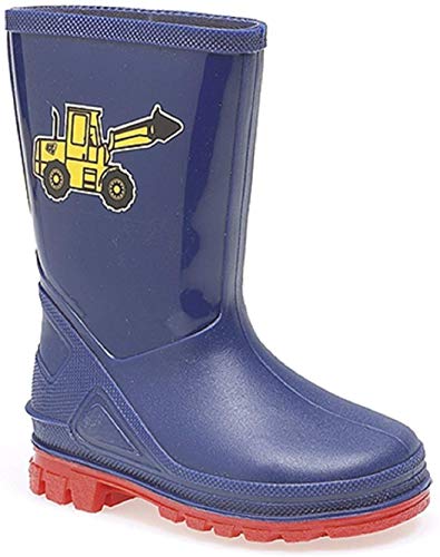 StormWells Puddle Jungen Gummistiefel mit Bagger Motiv (22 EU) (Blau/Rot) von StormWells