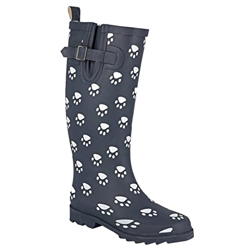 StormWells - Damen Gummistiefel, Pfoten-Muster, Gummi (38 EU) (Marineblau) von Stormwells