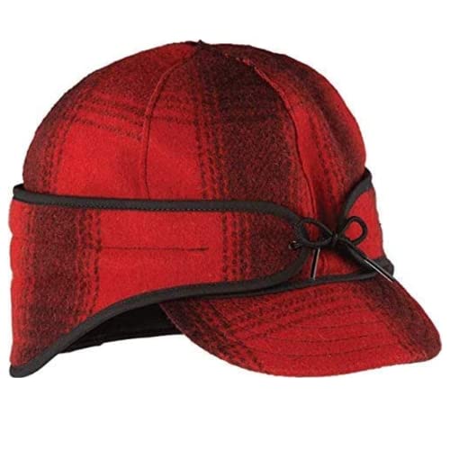 Stormy Kromer Gewachste Rancher Cap – Wintermütze aus gewachster Baumwolle mit Fleece-Ohrenklappen, Rot/Schwarz kariert, 58 EU von Stormy Kromer