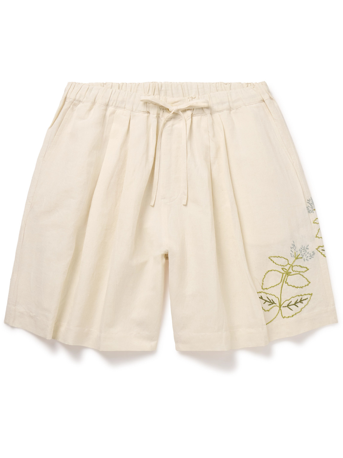 Story Mfg. - Bridge Wide-Leg Embroidered Cotton and Linen-Blend Drawstring Shorts - Men - Neutrals - M Story Mfg. - Bridge Wide-Leg Embroidered Cotton and Linen-Blend Drawstring Shorts - Men - Neutrals - M von Story Mfg.