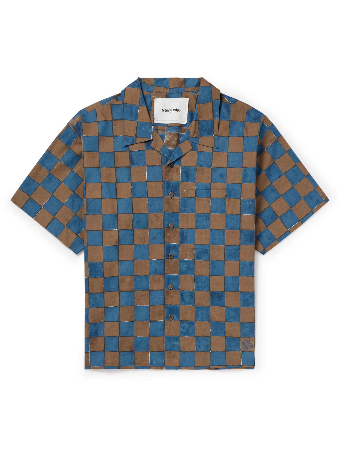 Story Mfg. - Greetings Camp-Collar Logo-Embroidered Checked Organic Cotton Shirt - Men - Blue - M von Story Mfg.