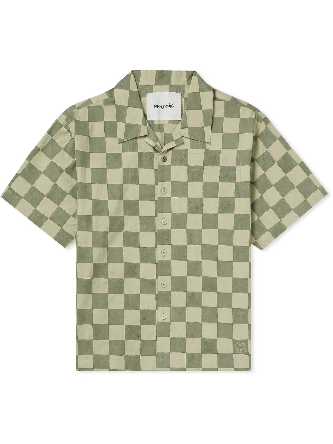 Story Mfg. - Greetings Camp-Collar Logo-Embroidered Checked Organic Cotton Shirt - Men - Green - L von Story Mfg.