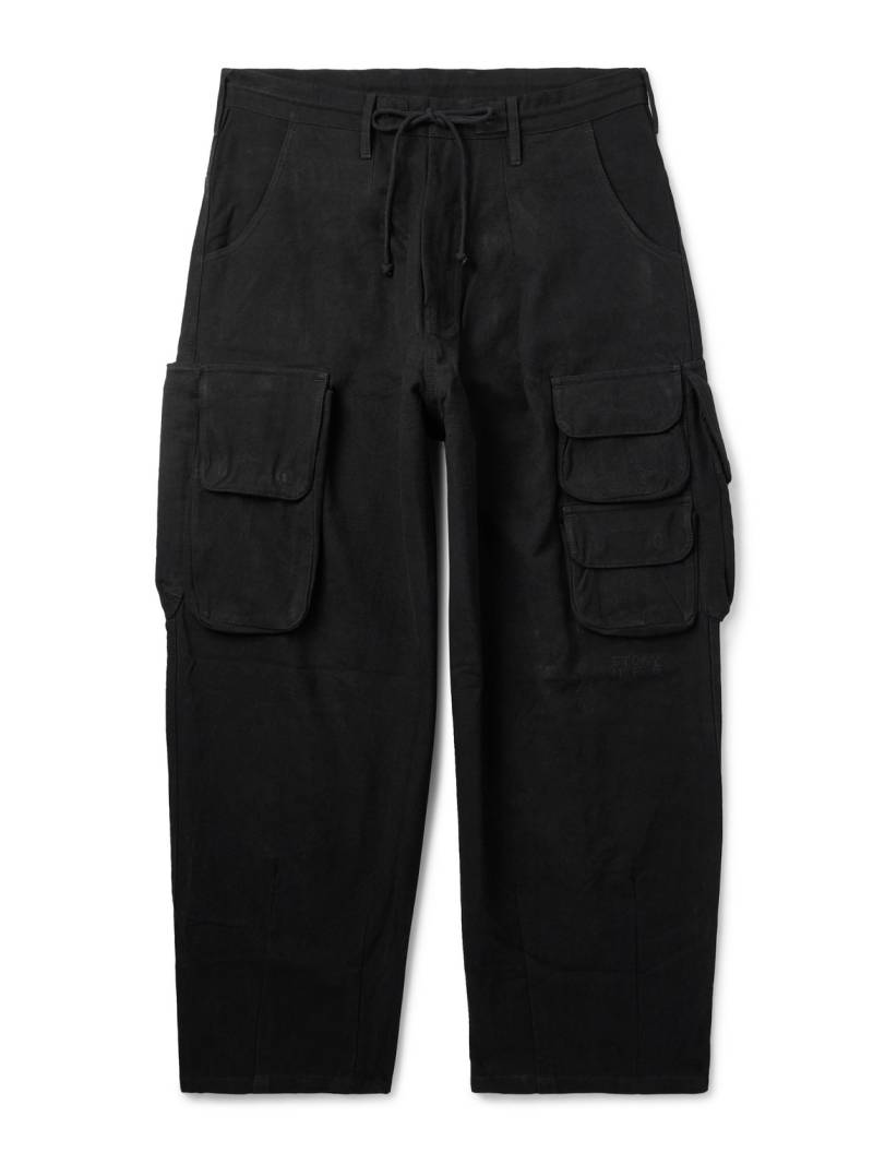 Story mfg. - Forager Straight-Leg Pleated Organic Cotton Drawstring Cargo Trousers - Men - Black - L von Story mfg.