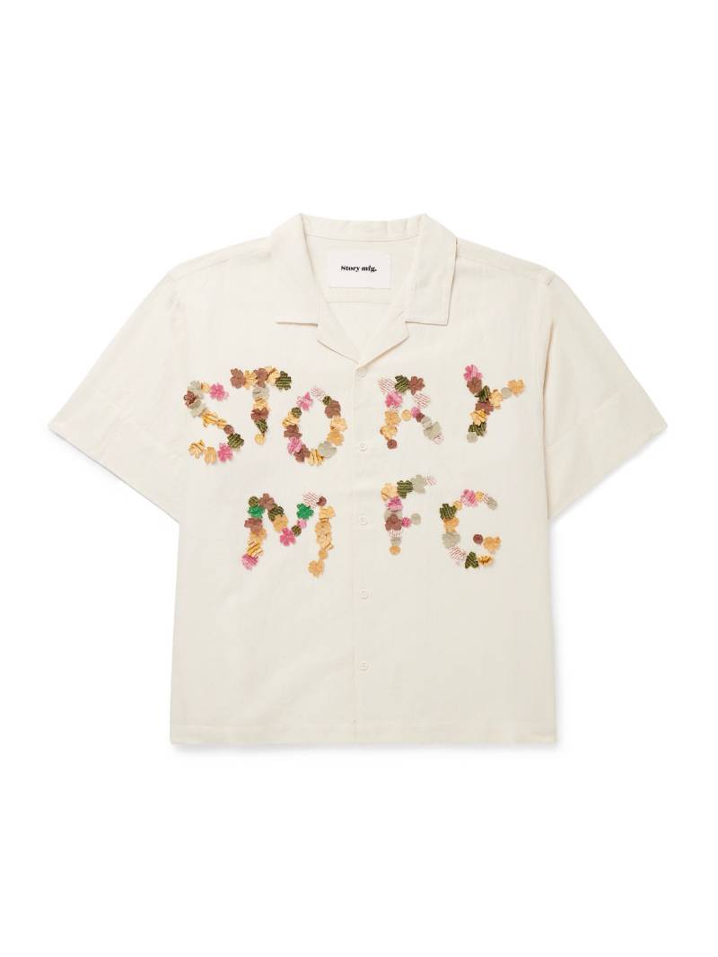 Story mfg. - Greetings Camp-Collar Logo-Appliquéd Cotton and Linen-Blend Shirt - Men - Neutrals - L von Story mfg.