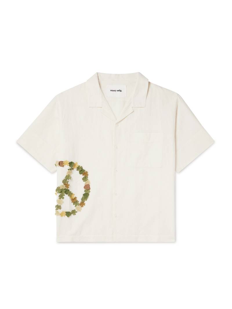 Story mfg. - Greetings Oversized Camp-Collar Appliquéd Organic Cotton Shirt - Men - Neutrals - XL von Story mfg.