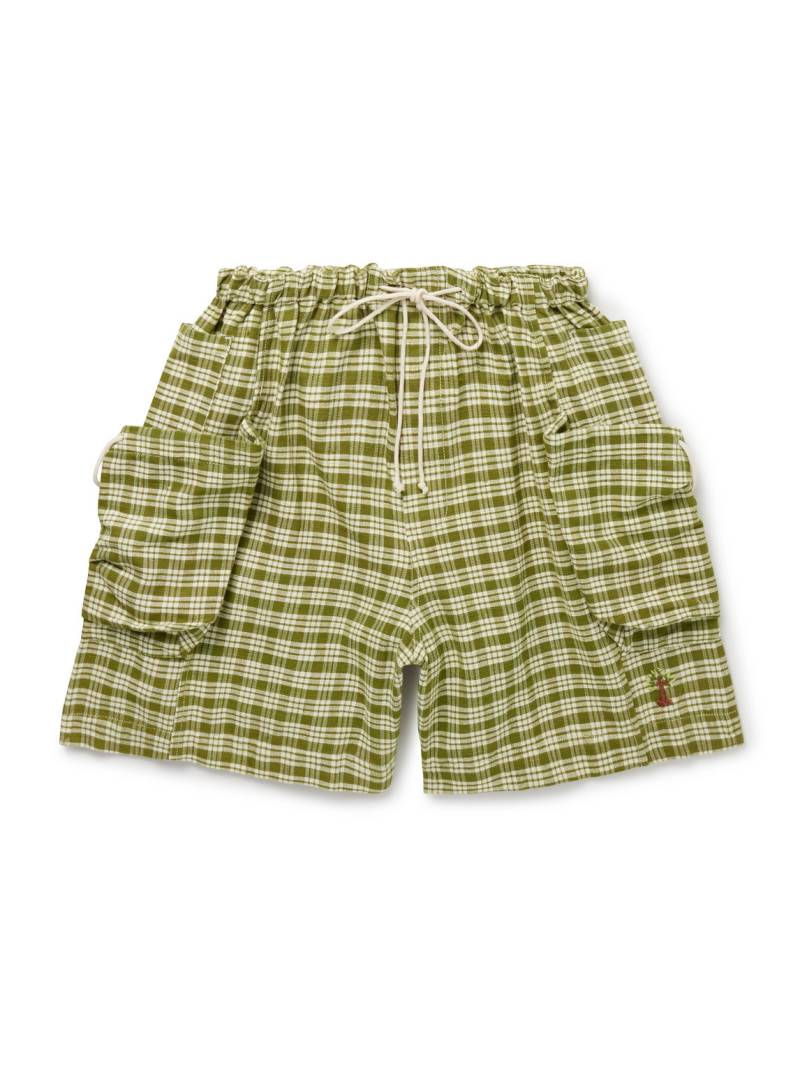 Story mfg. - Salt Wide-Leg Checked Organic Cotton-Canvas Drawstring Shorts - Men - Green - XL von Story mfg.