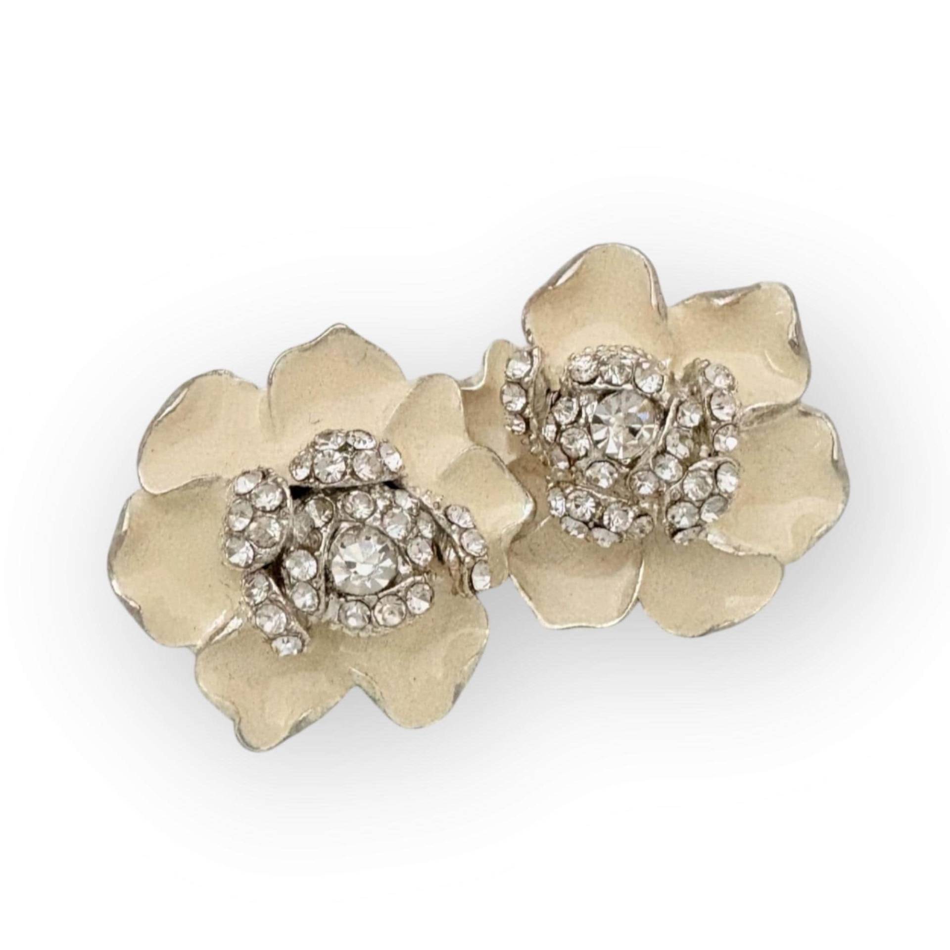 Elegante Blumen Ohrstecker, Goldemail & Strass Ohrringe, Vintage-Schmuck von StoryBijou