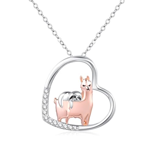 StoryEtain Alpaca Faultier Kette 925 Sterling Silber Faultier Alpaca Halskette Lama Alpaca Schmuck Geschenk für Mädchen Damen Kinder von StoryEtain