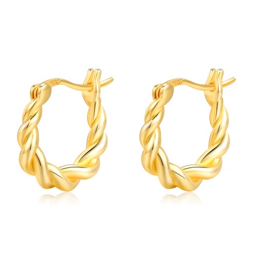 StoryEtain Hanfseil Creolen Ohrringe 925 Sterling Silber Twist Klein Creolen Verdrehte Gold Creolen Hypoallergene Vintage Verdrehte Ohrringe Schmuc für Frauen Damen Mädchen von StoryEtain