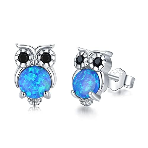 Eulen Ohrringe 925 Sterling Silber Blauer Opal Eulen Tier Ohrstecker Eulen Geschenk für Damen Mädchen Kinder von StoryEtain