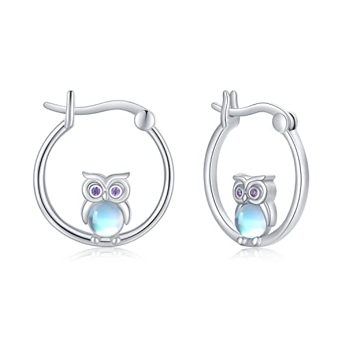 Eulen Geschenke für Frauen 925 Sterling Silber Eulen Ohrringe Eule Creolen Mondstein Schmuck Geschenk für Kinder Damen Mädchen von StoryEtain