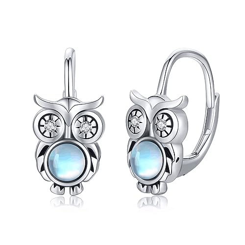 Eulen Geschenke für Mädchen 925 Sterling Silber Eulen Ohrringe Mondstein Eule Creolen Eulen Schmuck Geschenke für Damen Frauen Tierliebhaber von StoryEtain