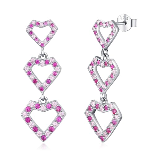 Herz Ohrringe 925 Sterling Silber Rosa Herz Hängend Ohrstecker Schmuck Weihnachten Geschenk für Damen Mädchen von StoryEtain