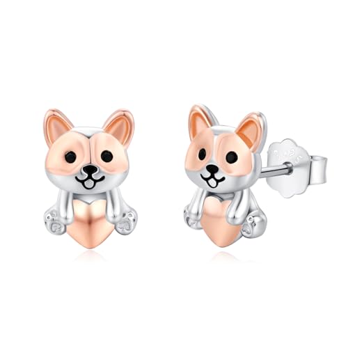 StoryEtain Hund Ohrringe 925 Sterling Silber Corgi Ohrstecker Hund Ohrstecker Tier Schmuck Geschenk für Corgi Liebhaber Mädchen Damen von StoryEtain