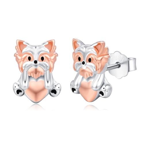 StoryEtain Hund Ohrringe 925 Sterling Silber Yorkie Ohrstecker Hund Schmuck Geschenk für Mädchen Damen Kinder von StoryEtain