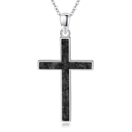 StoryEtain Kreuz Kette 925 Sterling Silber Schwarzer Achat Kreuz Anhänger Halskette Christliches Schmuck Geschenke für Mädchen Damen von StoryEtain