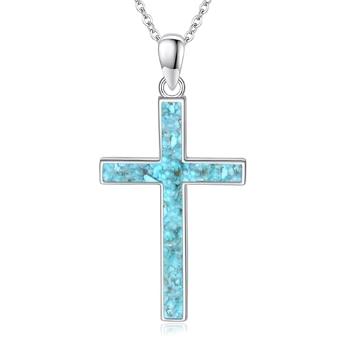 StoryEtain Kreuz Kette 925 Sterling Silber Türkise Kreuz Anhänger Halskette Kreuz Christliches Schmuck Geschenke für Mädchen Damen von StoryEtain