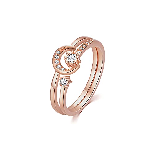 Mond Star Ring 925 Sterling Silber Verstellbarer Roségold Stapelbare Ringe Set Schmuck Geschenke für Frauen Freundin Mädchen Damen von StoryEtain