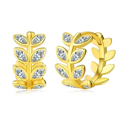 StoryEtain Olivenzweig Ohrringe 925 Sterling Silber Olivenzweige Creolen Ohrringe Gold Zweig Schmuck Geschenk für Mädchen Frauen Damen von StoryEtain