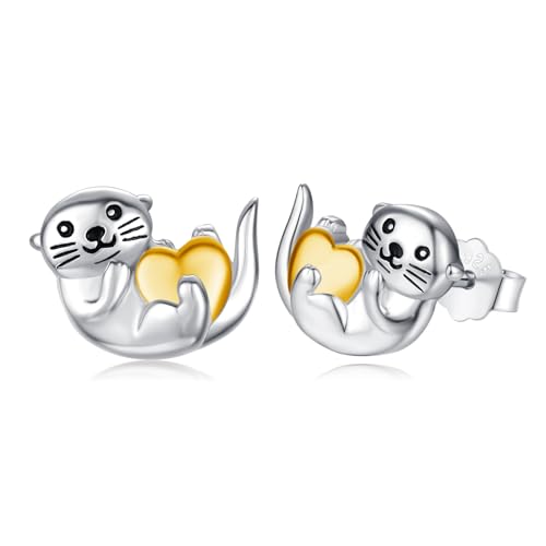 StoryEtain Otter Ohrstecker 925 Sterling Silber Otter Ohrringe Seeotter Geschenk Schmuck für Mädchen Damen Kinder von StoryEtain