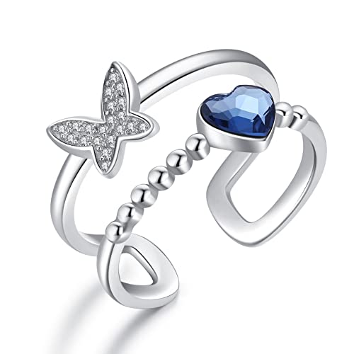 Schmetterling Ring 925 Sterling Silber Verstellbare Ringe Schmetterlings Schmuck Herz Ring Geburtstags Geschenke für Mädchen Frauen Mutter von StoryEtain