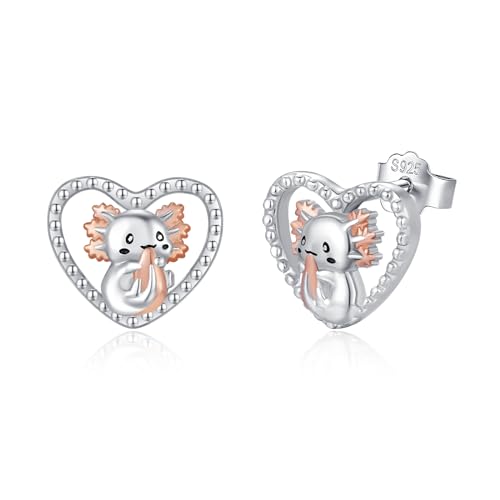 StoryEtain Axolotl Ohrringe 925 Silber Axolotl Ohrstecker Herz für Mädchen Axolotl Schmuck Geschenk für Kinder Damen von StoryEtain