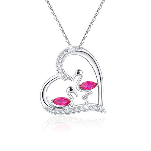 StoryEtain Flamingo Kette 925 Silber Flamingo Herz Anhänger Halskette Flamingo Schmuck Geschenk für Damen Mädchen…… von StoryEtain