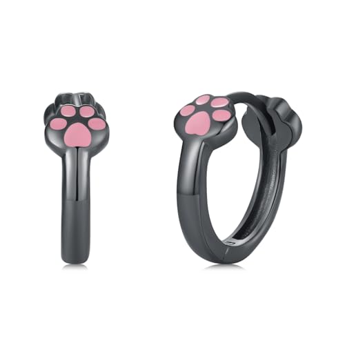 StoryEtain Katzen Fußabdrücken Creolen Ohrringe 925 Sterling Silber Katzen Huggie Hoop Ohrringe Katzen Ohrringe Tier Fußabdrücke Schmuck Geschenke für Mädchen Frauen Haustierliebhaber von StoryEtain