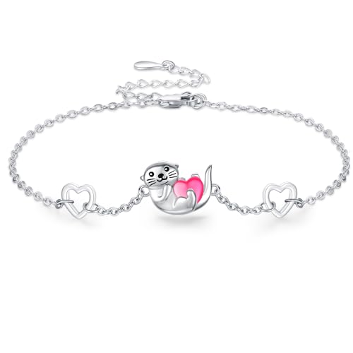 StoryEtain Otter Armbänder für Mädchen 925 Sterling Silber Otter Liebe Armkette Hypoallergene Otter Armschmuck Otter Schmuckgeschenke für Otterliebhaber Frauen Kinder von StoryEtain