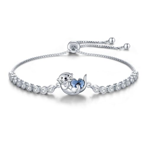 StoryEtain Otter Armband für Damen 925 Silber Tennis Otter Armschmuck Otter Verstellbare Armbänder Seeotter Schmuck Geschenk für Frauen Mädchen Kinder von StoryEtain