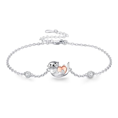 StoryEtain Otter Armschmuck 925 Sterling Silber Verstellbare Otter Armbänder Otter Armkette für Mädchen Otter Schmuckgeschenke für Otterliebhaber Frauen Kinder von StoryEtain