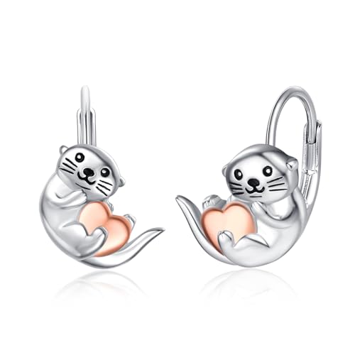 StoryEtain Otter Creolen Ohrringe 925 Sterling Silber Fischotter Huggie Hoop Ohrringe Otter Tier Ohrringe Otter Schmuck Geschenke für Frauen Mädchen Otterliebhaber von StoryEtain