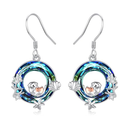 StoryEtain Otter Geschenk für Damen 925 Sterling Silber Otter Hängend Ohrringe Otter Kristall Ohrringe Seeotter Ohrringe Otter Tierschmuck für Frauen Mädchen Otter Liebhaber von StoryEtain