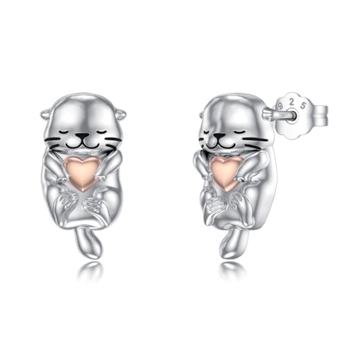 StoryEtain Otter Ohrstecker 925er Sterlingsilber hypoallergen Seeotter Ohrstecker Tierliebe Ohrringe Otter Schmuck Geschenke für Mädchen Frauen Otter Liebhaber von StoryEtain