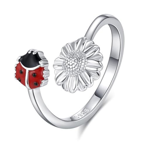 StoryEtain Ring Marienkäfer 925 Sterling Silber Marienkäfer Ringe Marienkäfer Ring Marienkäfer Verstellbarer Marienkäfer Schmuck Geschenke für Mädchen Damen Kinder von StoryEtain