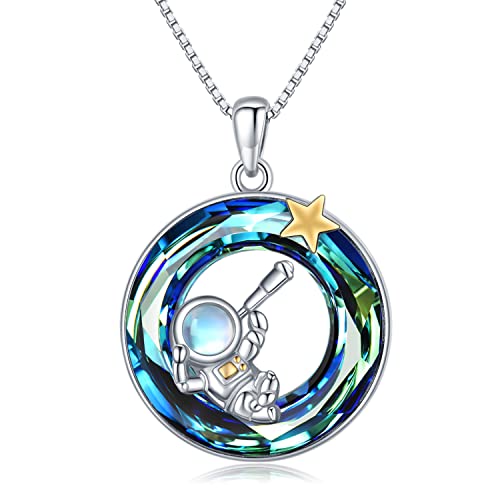 Astronaut Halskette für Damen Herren 925 Sterling Silber Kristall Mond Spaceman Anhänger Schmuck Weihnachtsgeschenke von StoryMidir