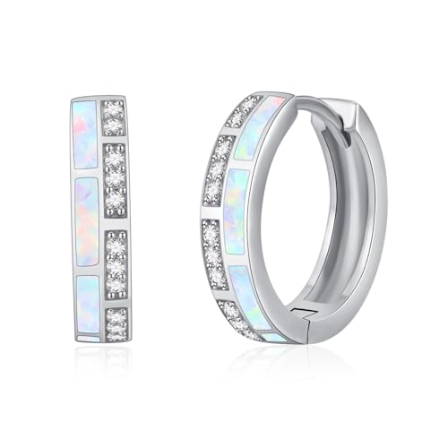 Creolen für Damen 925er-Sterling silber hypoallergener Opal Huggie-Creolen Schmuck Geburtstagsgeschenke von StoryMidir