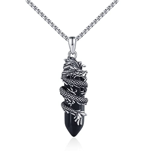 Drachen Halskette für Männer 925 Sterling Silber Schwarzen Energieheilung Kristall Halskette Drache Anhänger Schmuck Geschenke für Frauen von StoryMidir