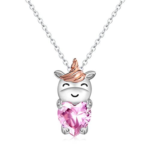 StoryMidir Einhorn Kette Einhorngeschenke für Mädchen 925 Sterling Silber Einhorn Halskette Pink Kristall Anhänger Tier Halskette Einhornschmuck für Frauen von StoryMidir