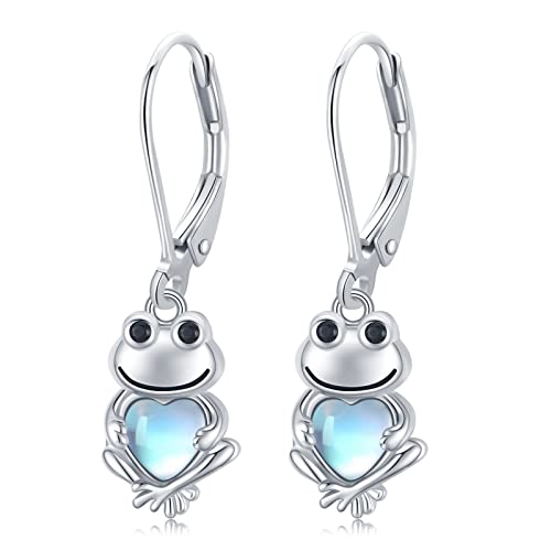 Frosch Ohrringe 925 Sterling Silber Antiallergische Mondstein Frosch Dangle Ohrringe Lustiger Tier Frosch Schmuck für Damen von StoryMidir