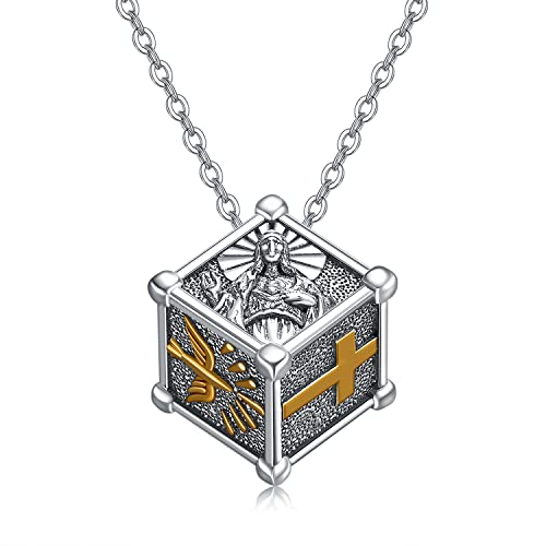 StoryMidir Jesus Halskette 925 Sterling Silber Jesus Gold Kreuz Anhänger Christliches Amulett Schutz Halskette für Damen Herren, Sterling Silber von StoryMidir