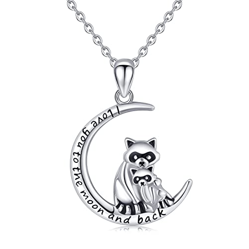 Niedliche Waschbär-Halskette für Damen, 925er Sterlingsilber, Muttertagsgeschenk, Mond-Waschbär-Anhänger, Schmuckgeschenk, Sterling Silber von StoryMidir