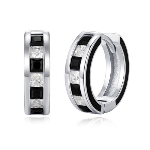 Ohrringe für Damen 925er Sterlingsilber hypoallergen schwarz weißer Zirkon Huggie Creolen Schmuck Geburtstagsgeschenke von StoryMidir