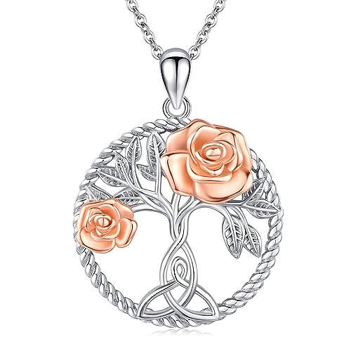 Rosen-Halskette, 925er Sterlingsilber, Lebensbaum-Halskette, Rosenblüten-Anhänger, Schmuck, Geschenke für Frauen, Mädchen, Mütter von StoryMidir