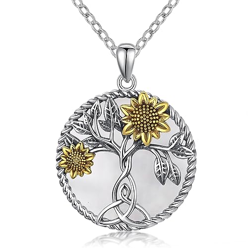 Sonnenblumen-Halskette für Damen, 925er Sterlingsilber, Perlmutt, Lebensbaum-Anhänger, Schmuck, Weihnachtsgeschenke von StoryMidir