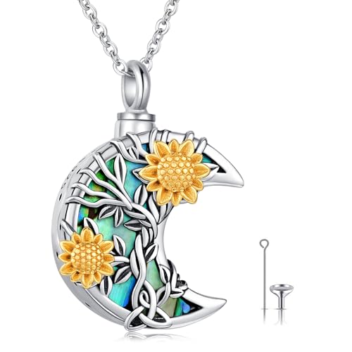 Einäscherungsschmuck Sonnenblumen Urnen Halskette für Asche 925 Sterling Silber Mond Sonnenblumen Anhänger Erinnerungs Andenken Anhänger für Damen Herren von StoryMidir