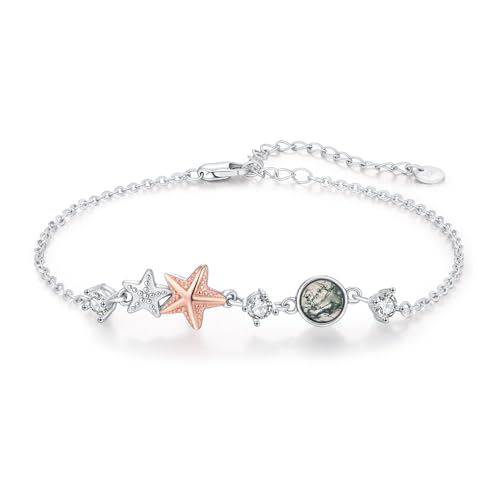 StoryMidir Seestern Fußkettchen 925 Sterling Silber Moosachat Seestern Fußkettchen Meer Strand Ozean Armband Schmuck Geschenke Sommerschmuck für Frauen von StoryMidir