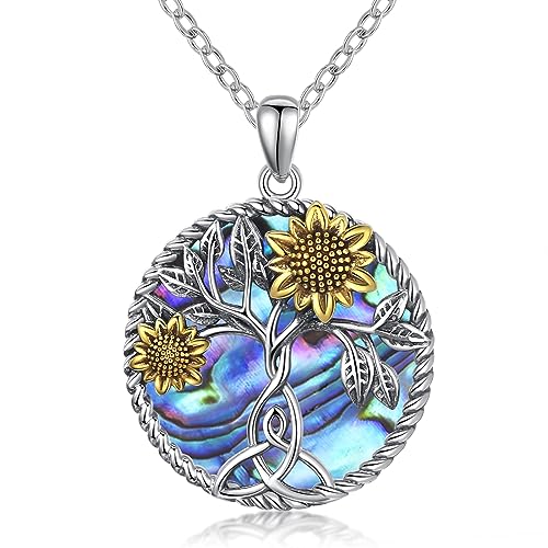 StoryMidir Sonnenblumen-Abalone-Halskette, 925er-Sterlingsilber, Lebensbaum-Anhänger, Halskette „You are My Sunshine“, Sonnenblumen-Schmuck, Geschenke für Frauen von StoryMidir