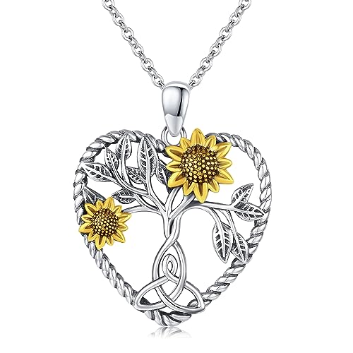 StoryMidir Sonnenblumen-Halskette, 925er-Sterlingsilber, Lebensbaum-Halskette, Herz-Sonnenblume, You are My Sunshine, Schmuck, Geschenke für Frauen und Mütter von StoryMidir