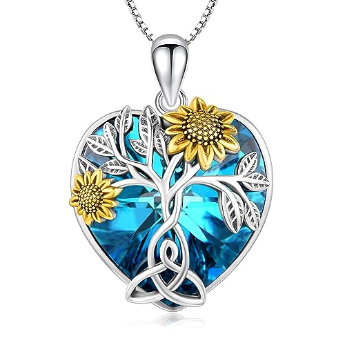 StoryMidir Sonnenblumen-Halskette, 925er-Sterlingsilber, keltische Knoten-Halskette, Lebensbaum-Anhänger, Sonnenblumen-Kristall, Schmuck, Geschenke für Frauen und Mädchen von StoryMidir